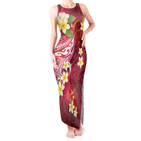 Polynesian Tribal Tattoo Tank Maxi Dress Plumeria Blood Red and Gold Marble Pattern LT9 Women Red - Polynesian Pride