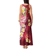 Polynesian Tribal Tattoo Tank Maxi Dress Plumeria Blood Red and Gold Marble Pattern LT9 - Polynesian Pride