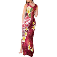 Polynesian Tribal Tattoo Tank Maxi Dress Plumeria Blood Red and Gold Marble Pattern LT9 - Polynesian Pride