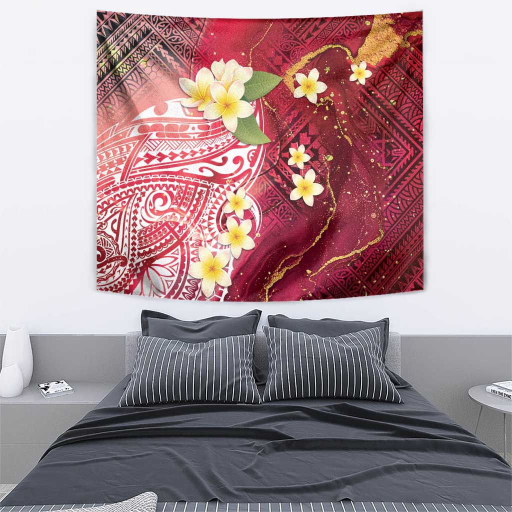 Polynesian Tribal Tattoo Tapestry Plumeria Blood Red and Gold Marble Pattern