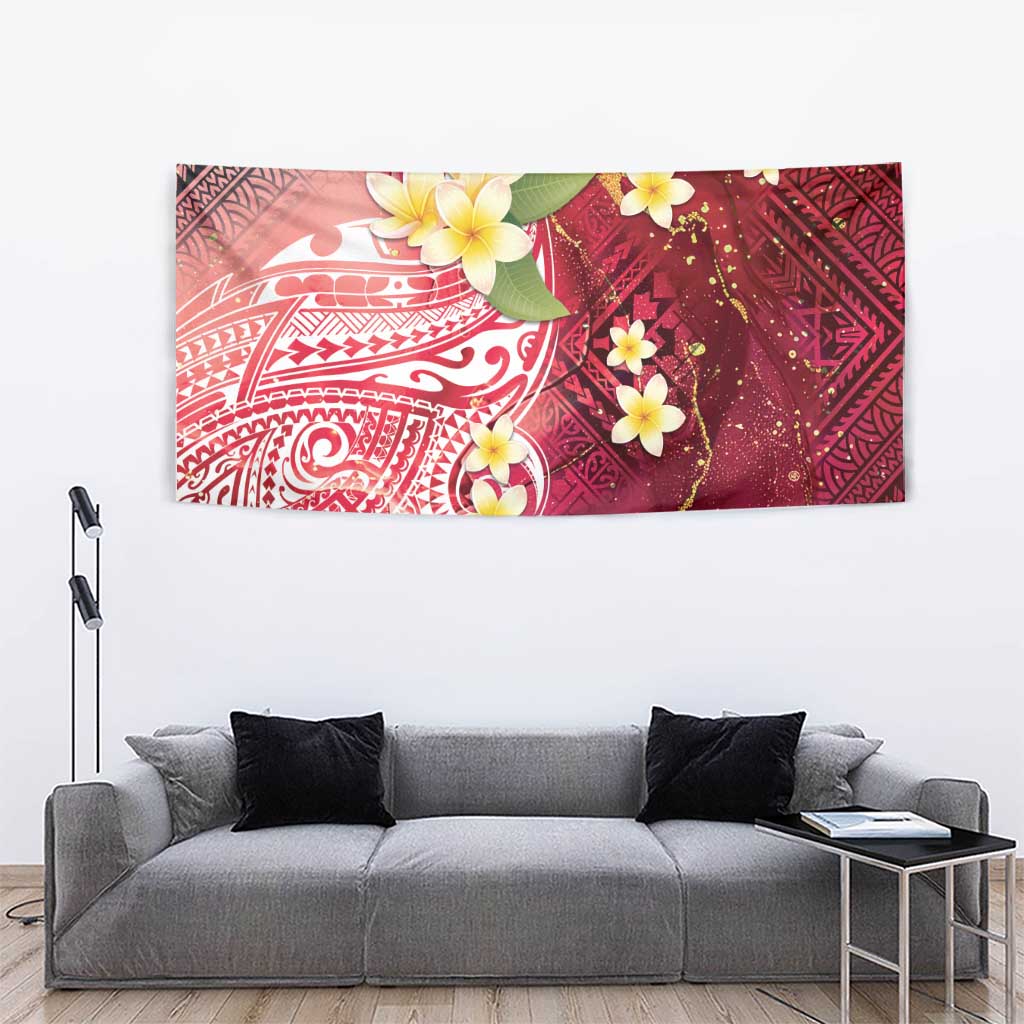 Polynesian Tribal Tattoo Tapestry Plumeria Blood Red and Gold Marble Pattern