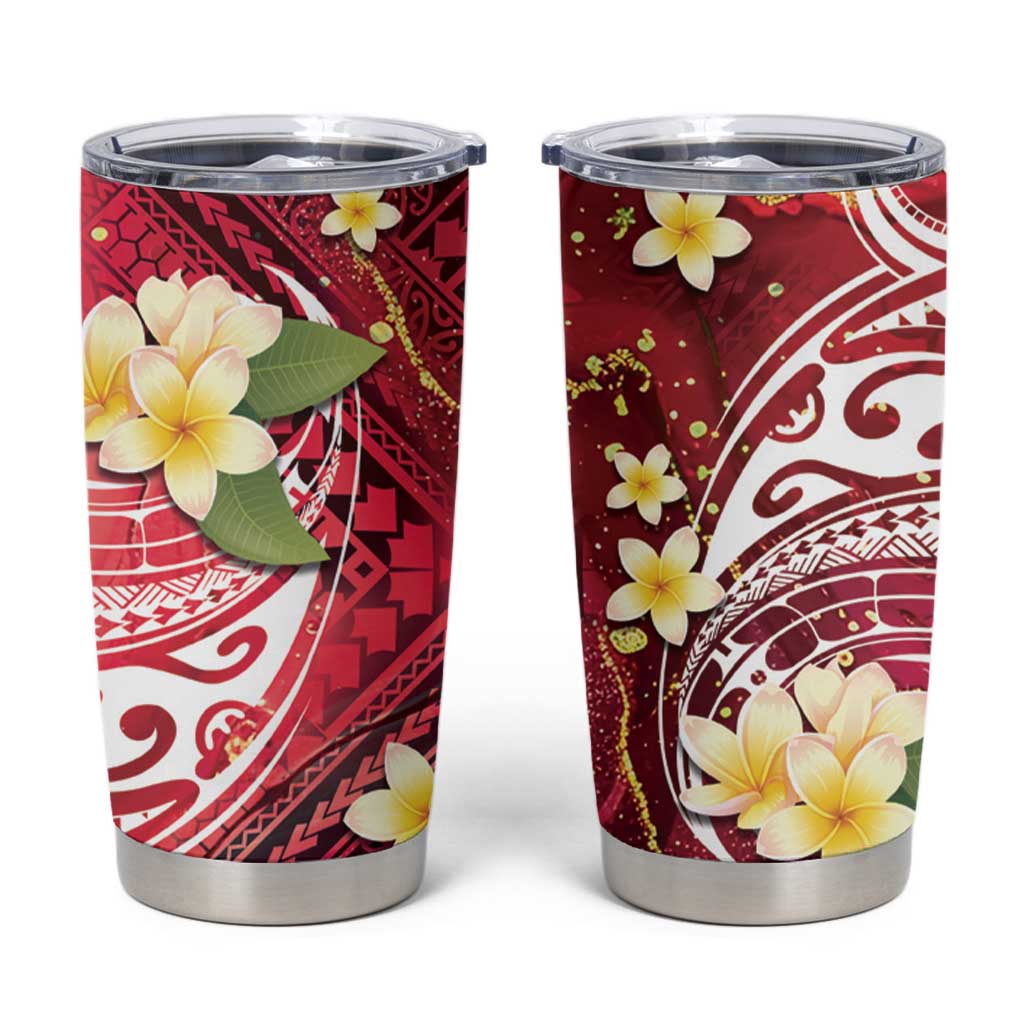 Polynesian Tribal Tattoo Tumbler Cup Plumeria Blood Red and Gold Marble Pattern LT9 Red - Polynesian Pride