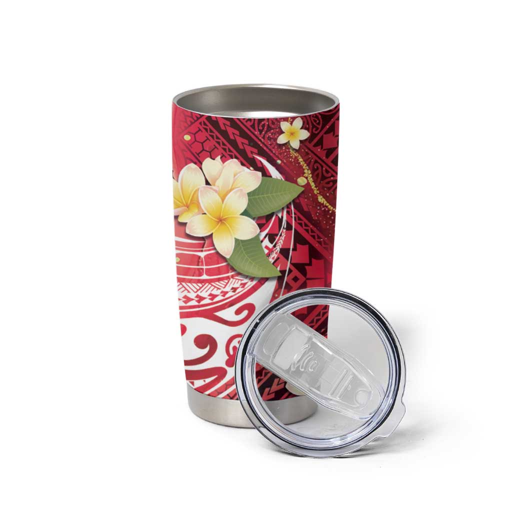 Polynesian Tribal Tattoo Tumbler Cup Plumeria Blood Red and Gold Marble Pattern LT9 - Polynesian Pride