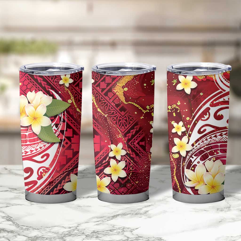 Polynesian Tribal Tattoo Tumbler Cup Plumeria Blood Red and Gold Marble Pattern LT9 - Polynesian Pride
