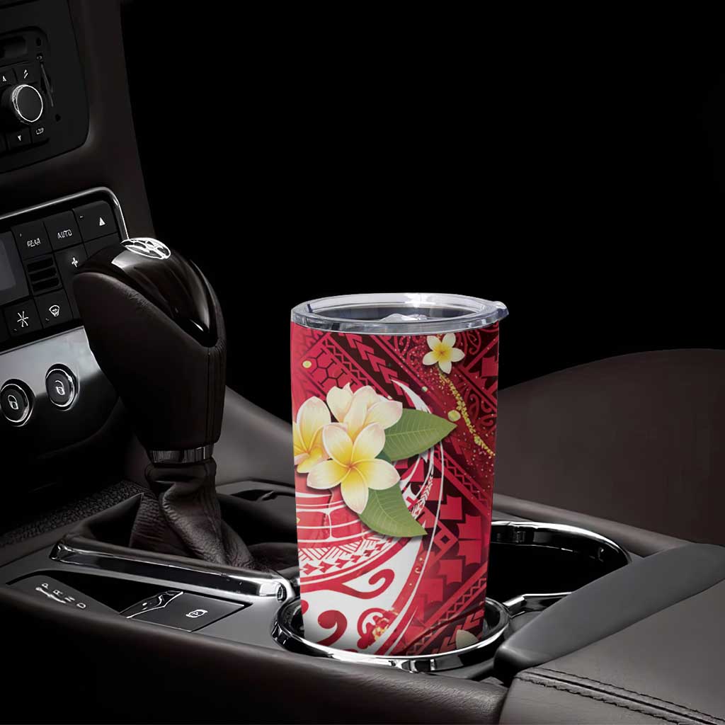 Polynesian Tribal Tattoo Tumbler Cup Plumeria Blood Red and Gold Marble Pattern LT9 - Polynesian Pride