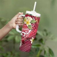 Polynesian Tribal Tattoo Tumbler With Handle Plumeria Blood Red and Gold Marble Pattern LT9 - Polynesian Pride