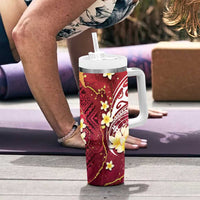 Polynesian Tribal Tattoo Tumbler With Handle Plumeria Blood Red and Gold Marble Pattern LT9 - Polynesian Pride
