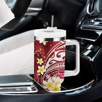 Polynesian Tribal Tattoo Tumbler With Handle Plumeria Blood Red and Gold Marble Pattern LT9 - Polynesian Pride