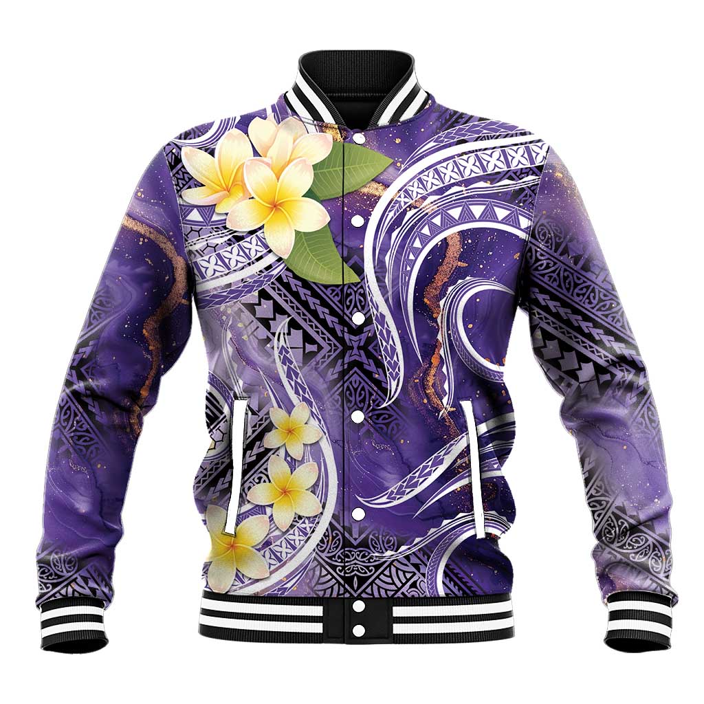 Polynesian Tribal Tattoo Baseball Jacket Plumeria Purple Marble Pattern LT9 Unisex Purple - Polynesian Pride