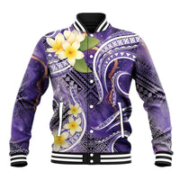 Polynesian Tribal Tattoo Baseball Jacket Plumeria Purple Marble Pattern LT9 Unisex Purple - Polynesian Pride