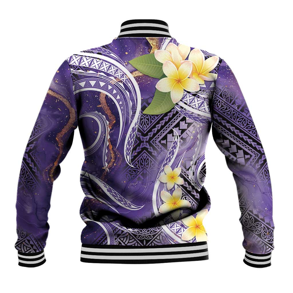 Polynesian Tribal Tattoo Baseball Jacket Plumeria Purple Marble Pattern LT9 - Polynesian Pride
