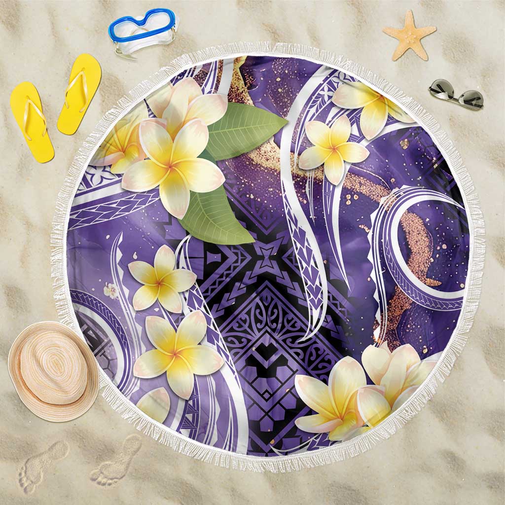 Polynesian Tribal Tattoo Beach Blanket Plumeria Purple Marble Pattern LT9 One Size 150cm Purple - Polynesian Pride
