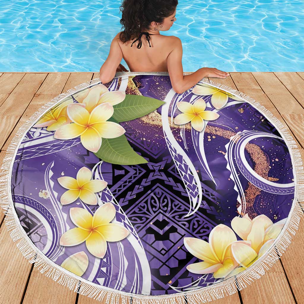 Polynesian Tribal Tattoo Beach Blanket Plumeria Purple Marble Pattern LT9 - Polynesian Pride