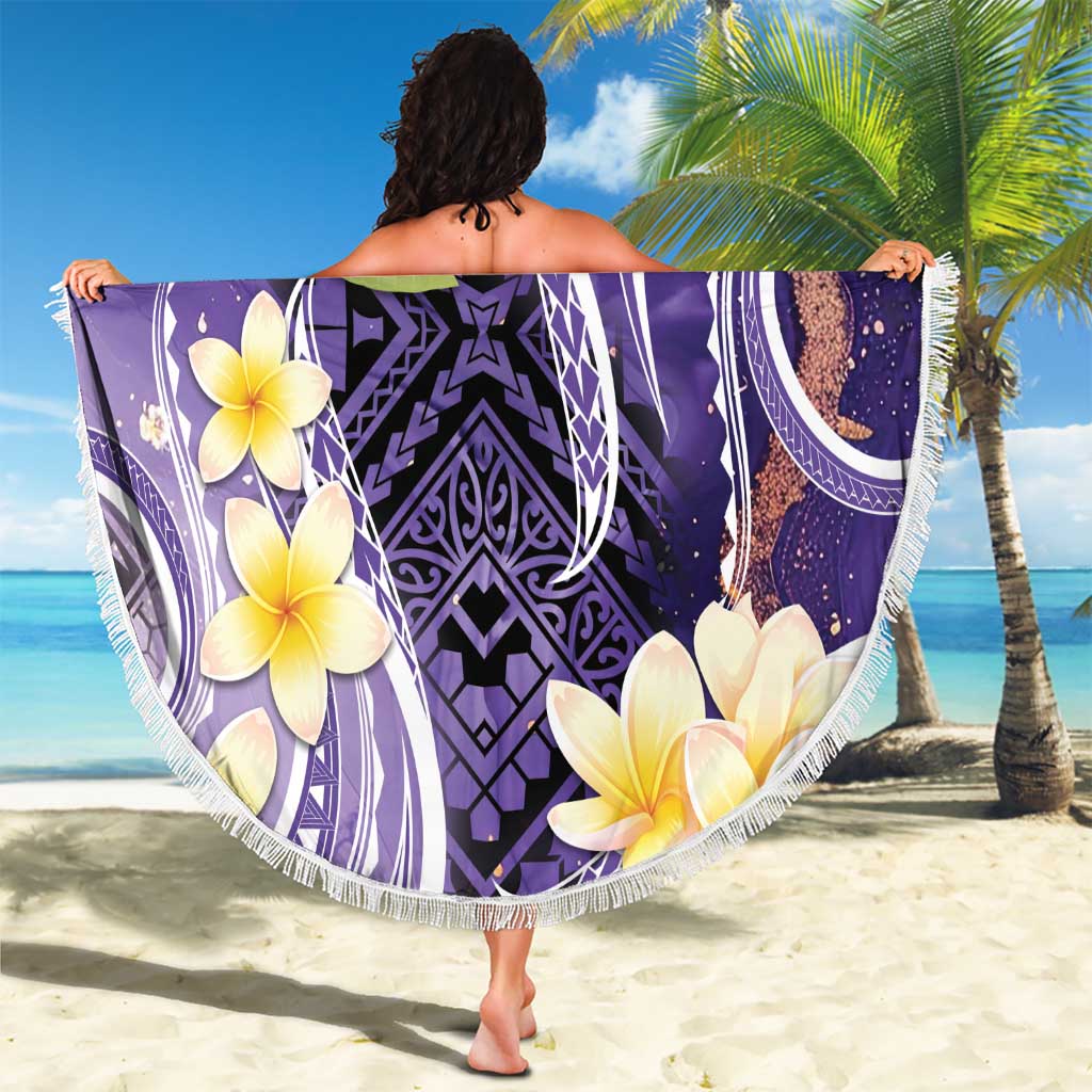 Polynesian Tribal Tattoo Beach Blanket Plumeria Purple Marble Pattern LT9 - Polynesian Pride