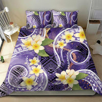 Polynesian Tribal Tattoo Bedding Set Plumeria Purple Marble Pattern
