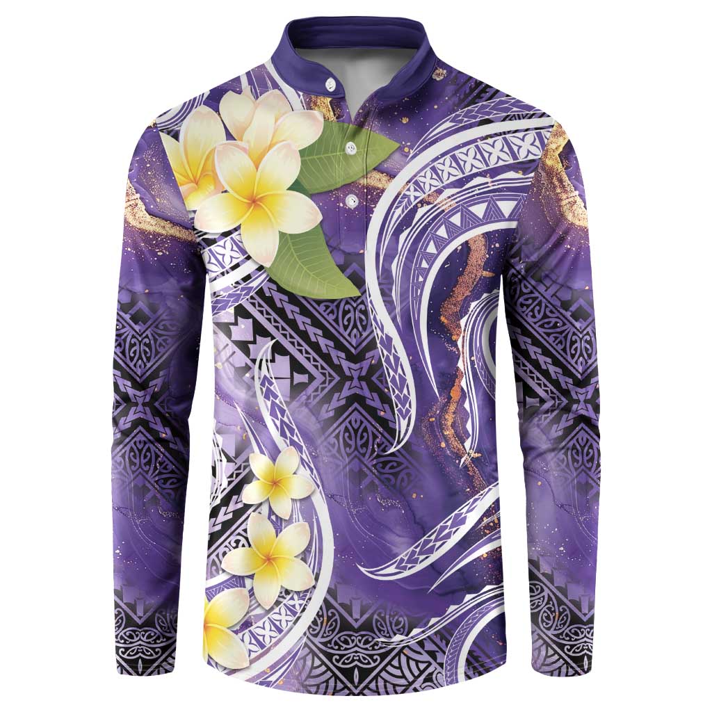 Polynesian Tribal Tattoo Button Sweatshirt Plumeria Purple Marble Pattern LT9 Purple - Polynesian Pride