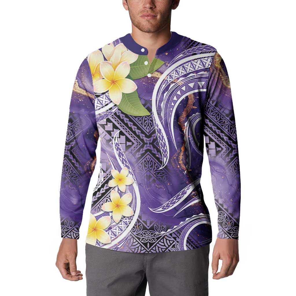 Polynesian Tribal Tattoo Button Sweatshirt Plumeria Purple Marble Pattern LT9 - Polynesian Pride