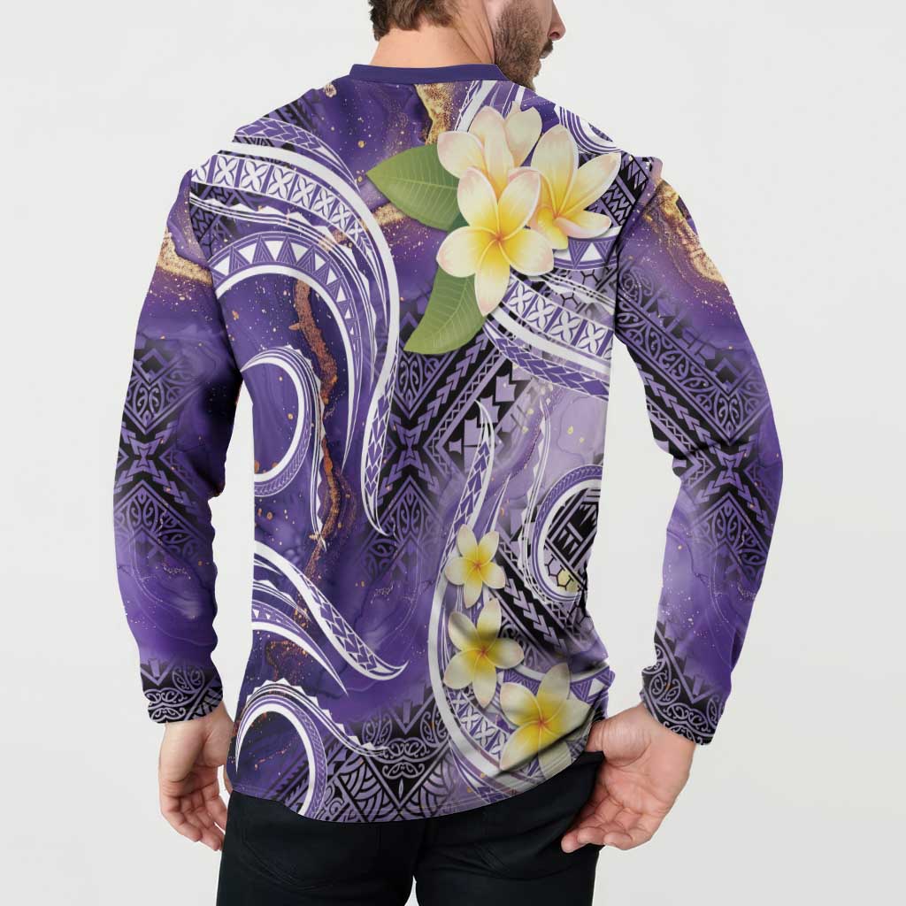Polynesian Tribal Tattoo Button Sweatshirt Plumeria Purple Marble Pattern LT9 - Polynesian Pride