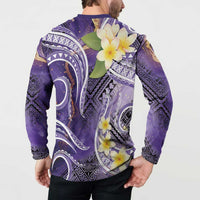 Polynesian Tribal Tattoo Button Sweatshirt Plumeria Purple Marble Pattern LT9 - Polynesian Pride