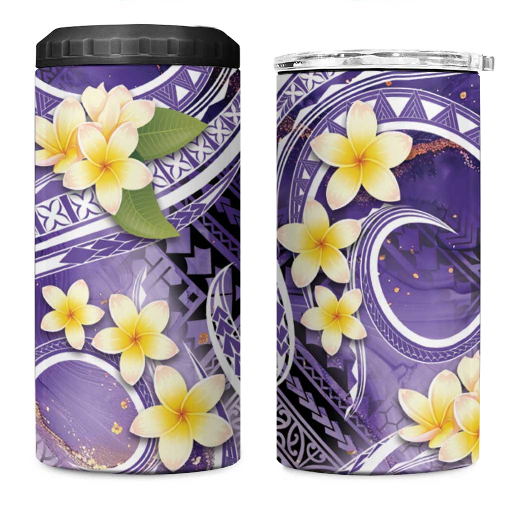 Polynesian Tribal Tattoo 4 in 1 Can Cooler Tumbler Plumeria Purple Marble Pattern LT9 One Size: 16 oz Purple - Polynesian Pride