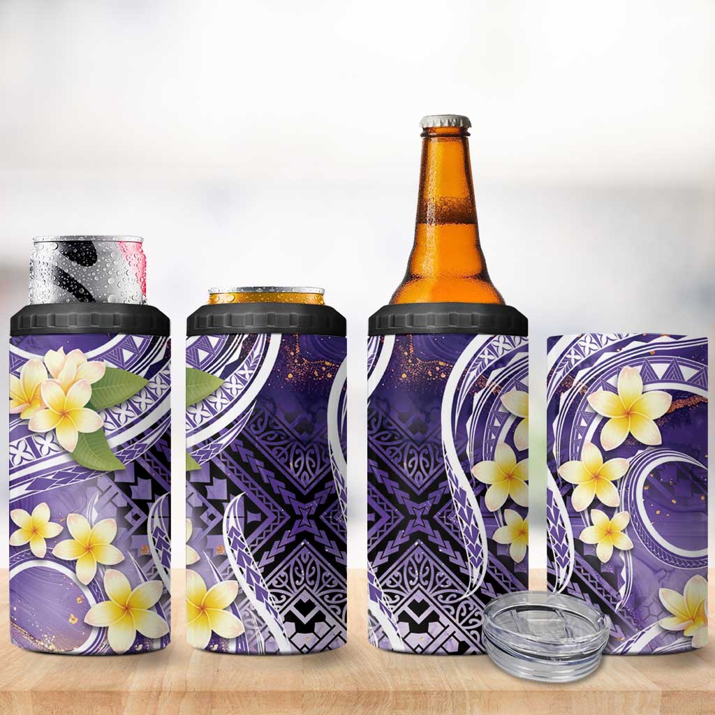 Polynesian Tribal Tattoo 4 in 1 Can Cooler Tumbler Plumeria Purple Marble Pattern LT9 - Polynesian Pride