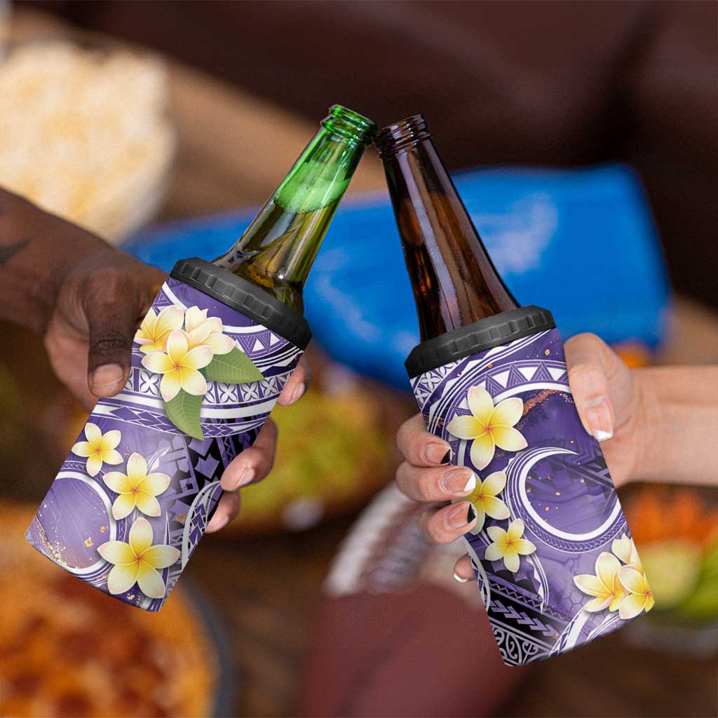 Polynesian Tribal Tattoo 4 in 1 Can Cooler Tumbler Plumeria Purple Marble Pattern LT9 - Polynesian Pride