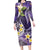 Polynesian Tribal Tattoo Family Matching Long Sleeve Bodycon Dress and Hawaiian Shirt Plumeria Purple Marble Pattern