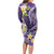 Polynesian Tribal Tattoo Family Matching Long Sleeve Bodycon Dress and Hawaiian Shirt Plumeria Purple Marble Pattern