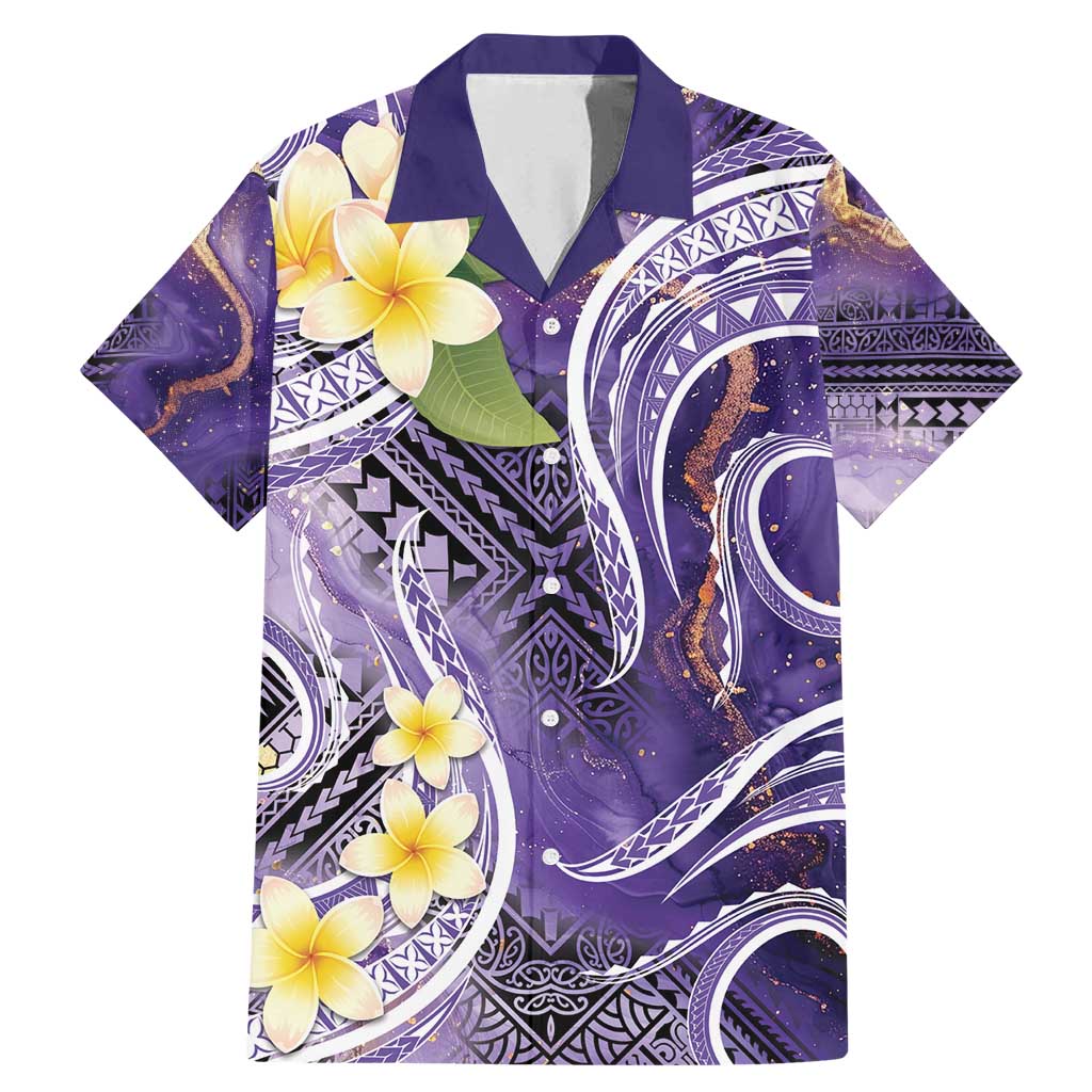 Polynesian Tribal Tattoo Family Matching Mermaid Dress and Hawaiian Shirt Plumeria Purple Marble Pattern