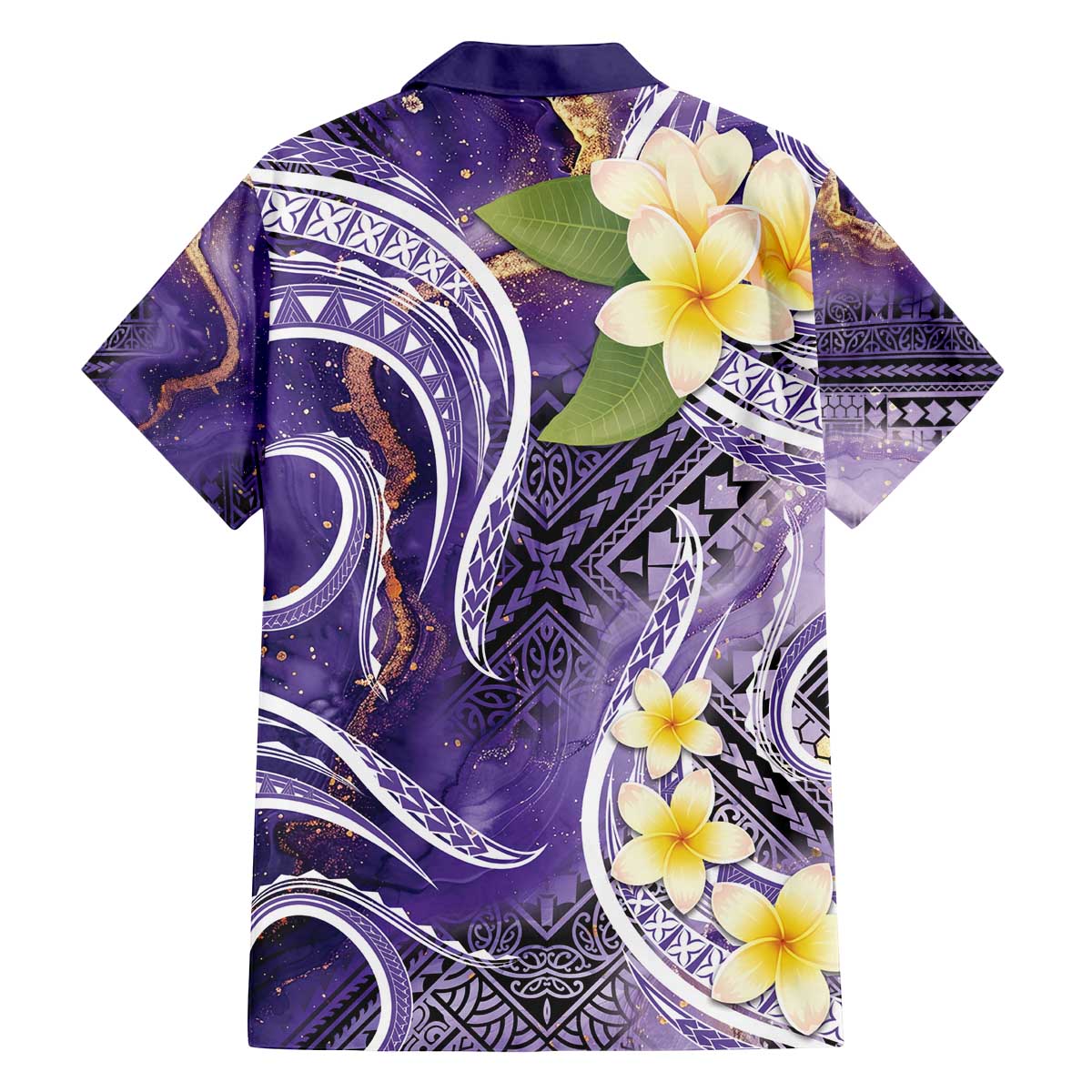 Polynesian Tribal Tattoo Family Matching Off The Shoulder Long Sleeve Dress and Hawaiian Shirt Plumeria Purple Marble Pattern