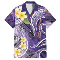Polynesian Tribal Tattoo Family Matching Off Shoulder Maxi Dress and Hawaiian Shirt Plumeria Purple Marble Pattern