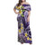 Polynesian Tribal Tattoo Family Matching Off Shoulder Maxi Dress and Hawaiian Shirt Plumeria Purple Marble Pattern