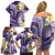 Polynesian Tribal Tattoo Family Matching Off Shoulder Short Dress and Hawaiian Shirt Plumeria Purple Marble Pattern