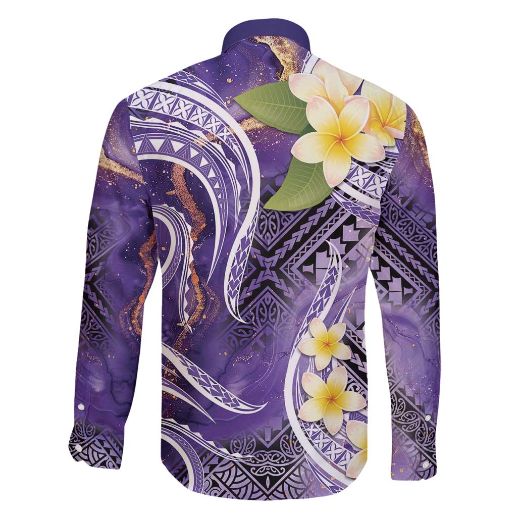 Polynesian Tribal Tattoo Family Matching Puletasi and Hawaiian Shirt Plumeria Purple Marble Pattern