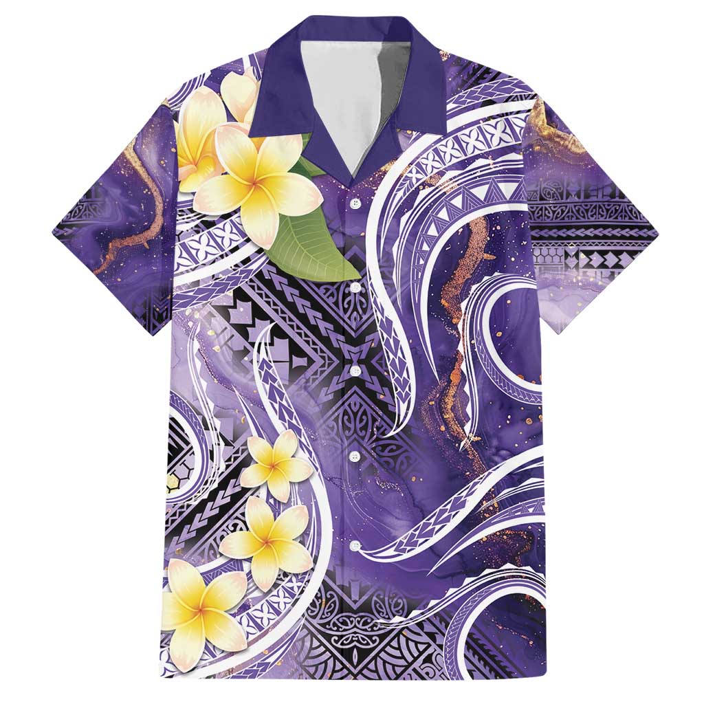 Polynesian Tribal Tattoo Family Matching Short Sleeve Bodycon Dress and Hawaiian Shirt Plumeria Purple Marble Pattern