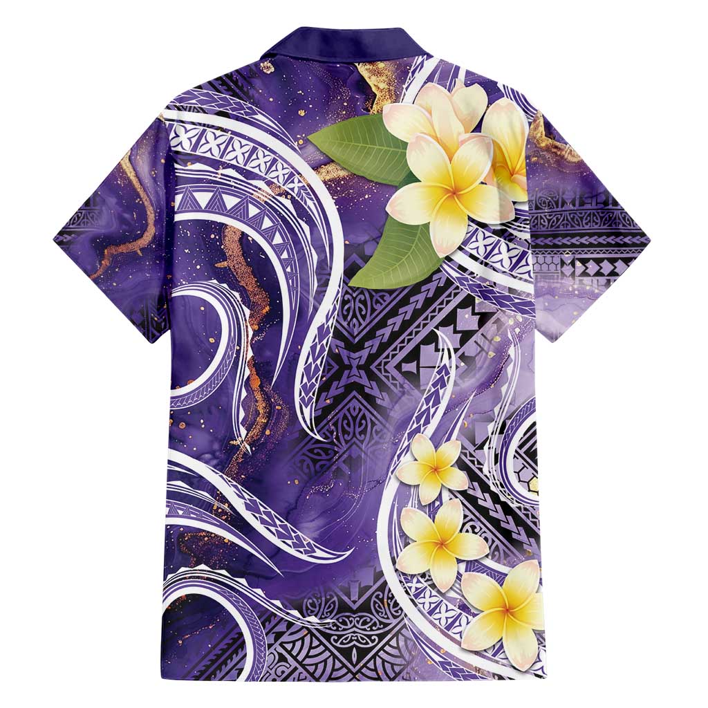 Polynesian Tribal Tattoo Family Matching Short Sleeve Bodycon Dress and Hawaiian Shirt Plumeria Purple Marble Pattern