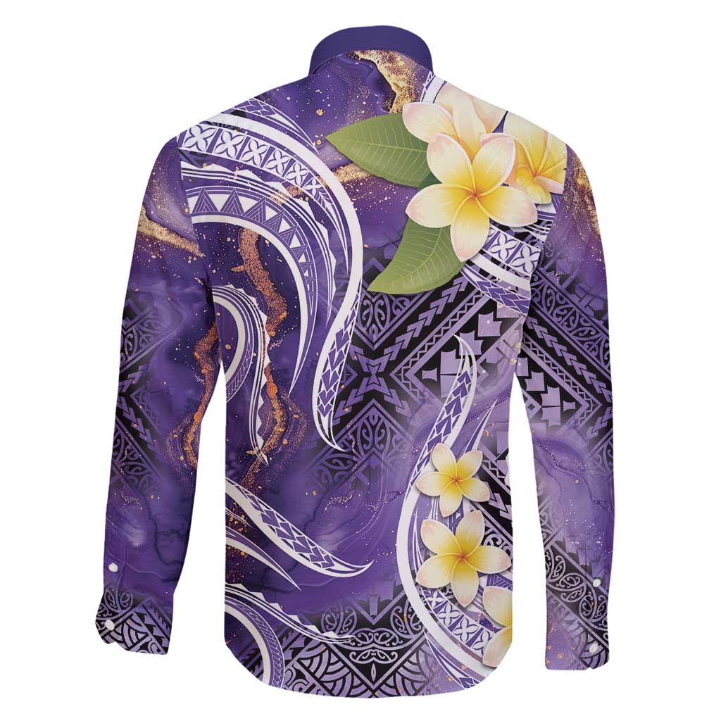 Polynesian Tribal Tattoo Family Matching Short Sleeve Bodycon Dress and Hawaiian Shirt Plumeria Purple Marble Pattern