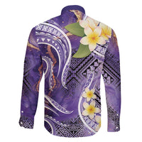 Polynesian Tribal Tattoo Family Matching Short Sleeve Bodycon Dress and Hawaiian Shirt Plumeria Purple Marble Pattern