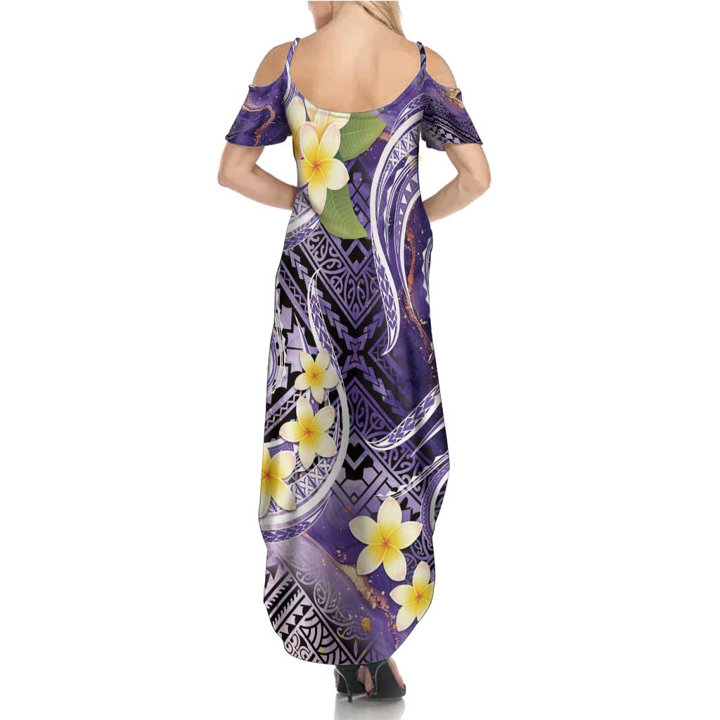 Polynesian Tribal Tattoo Family Matching Summer Maxi Dress and Hawaiian Shirt Plumeria Purple Marble Pattern