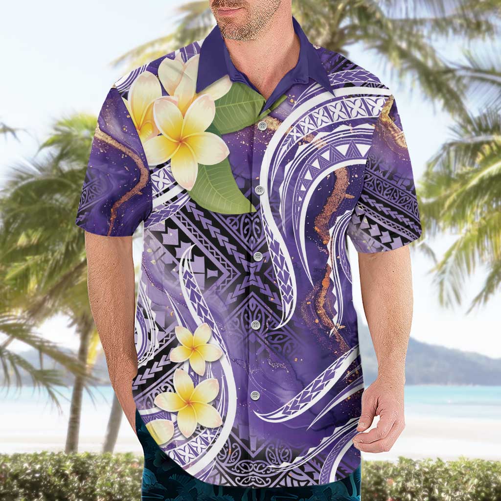 Polynesian Tribal Tattoo Hawaiian Shirt Plumeria Purple Marble Pattern LT9 - Polynesian Pride