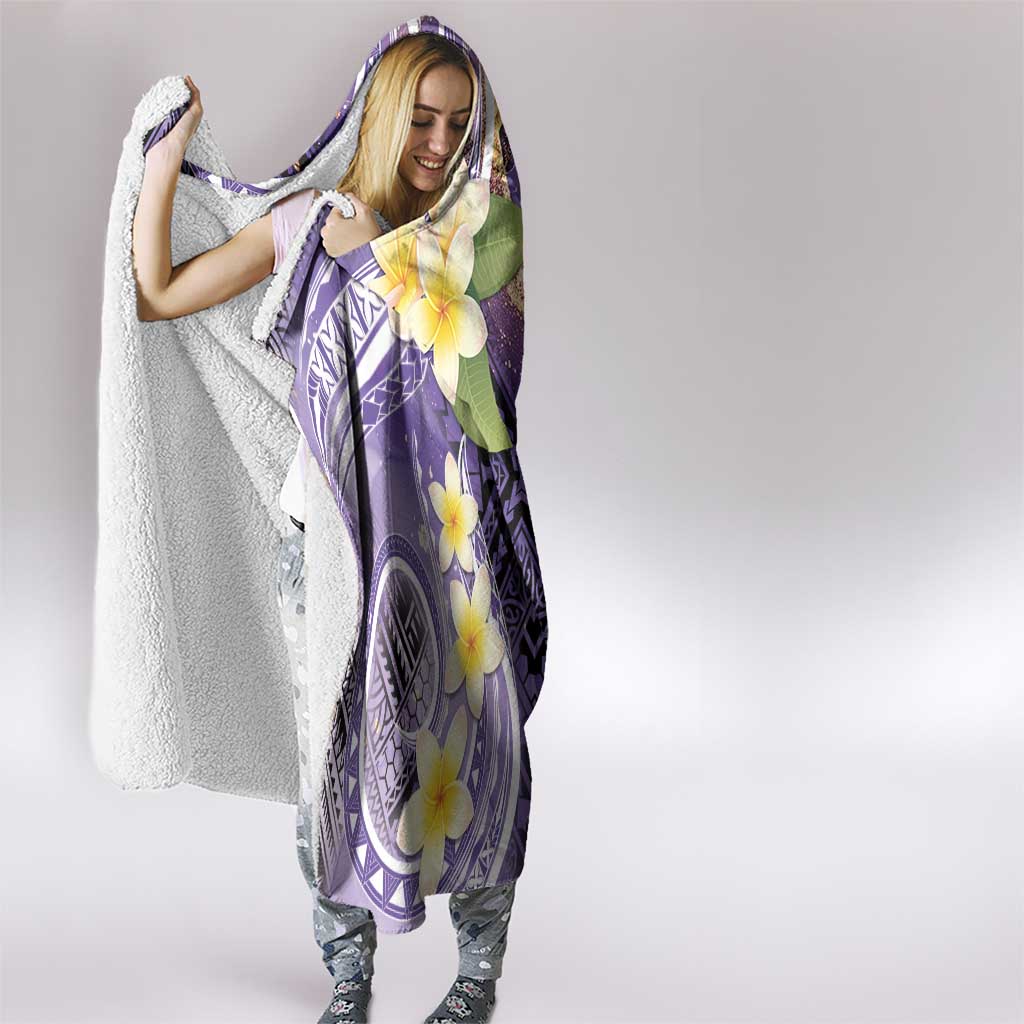 Polynesian Tribal Tattoo Hooded Blanket Plumeria Purple Marble Pattern LT9 - Polynesian Pride