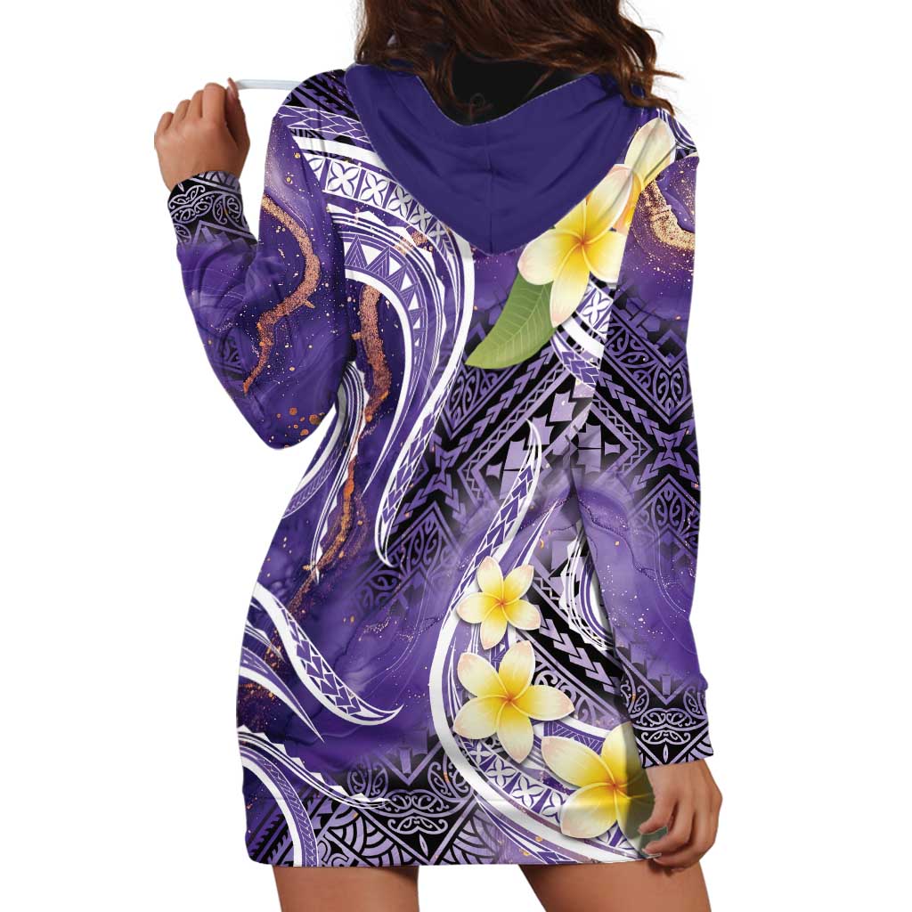 Polynesian Tribal Tattoo Hoodie Dress Plumeria Purple Marble Pattern LT9 - Polynesian Pride