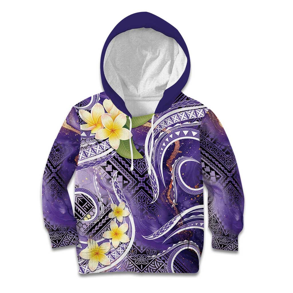 Polynesian Tribal Tattoo Kid Hoodie Plumeria Purple Marble Pattern
