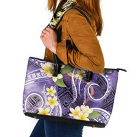 Polynesian Tribal Tattoo Leather Tote Bag Plumeria Purple Marble Pattern LT9 Purple - Polynesian Pride