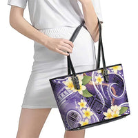 Polynesian Tribal Tattoo Leather Tote Bag Plumeria Purple Marble Pattern LT9 - Polynesian Pride