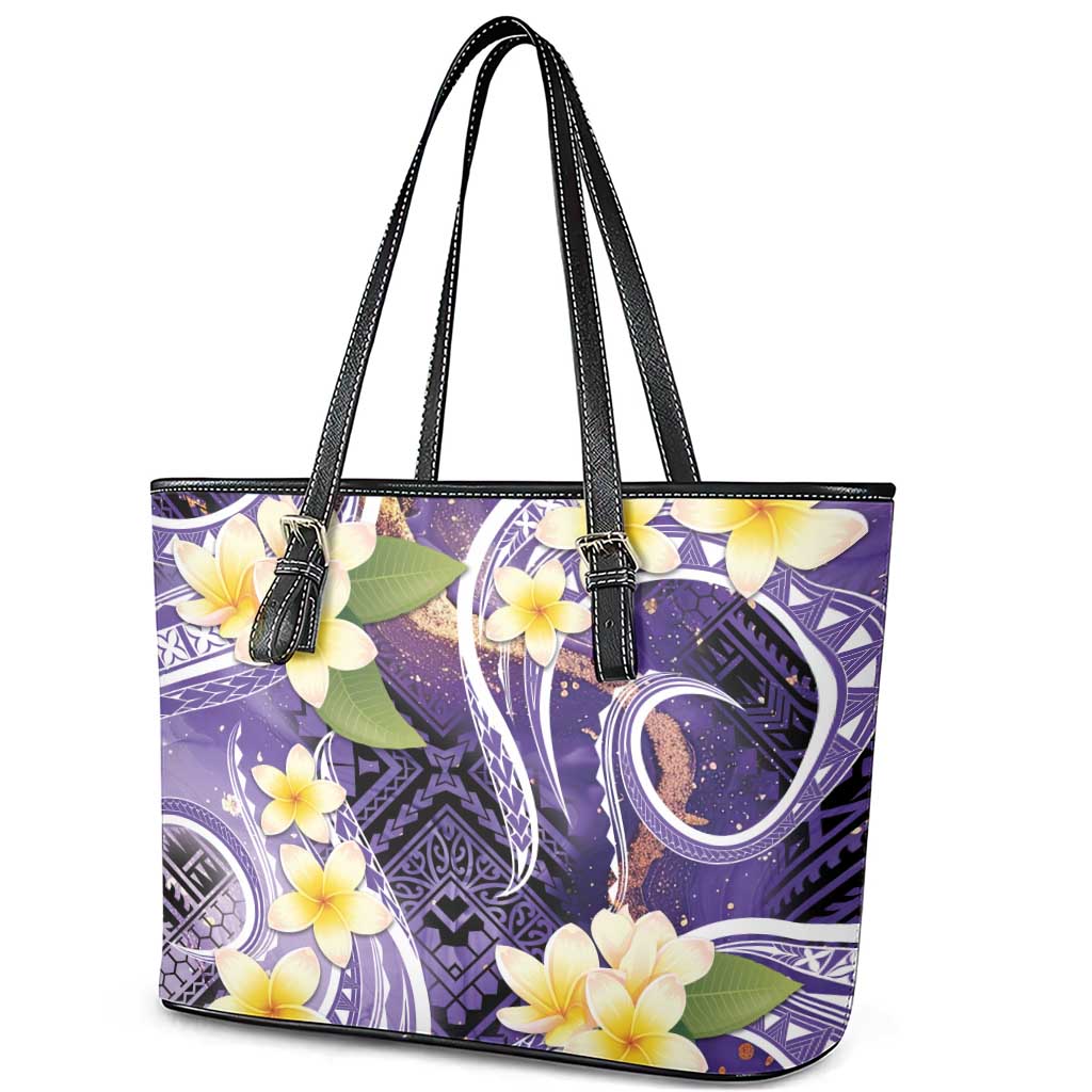 Polynesian Tribal Tattoo Leather Tote Bag Plumeria Purple Marble Pattern LT9 - Polynesian Pride