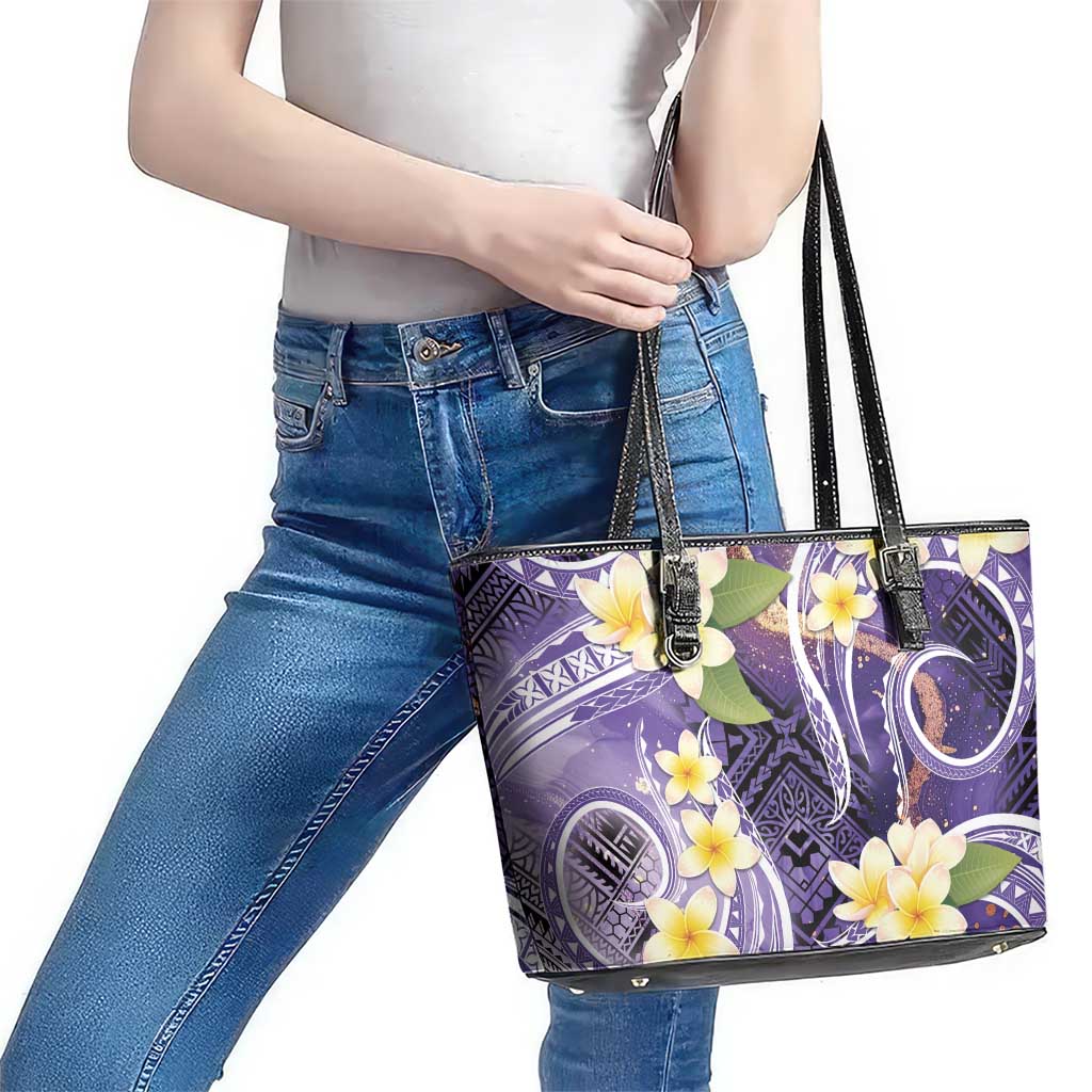 Polynesian Tribal Tattoo Leather Tote Bag Plumeria Purple Marble Pattern LT9 - Polynesian Pride