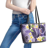 Polynesian Tribal Tattoo Leather Tote Bag Plumeria Purple Marble Pattern LT9 - Polynesian Pride