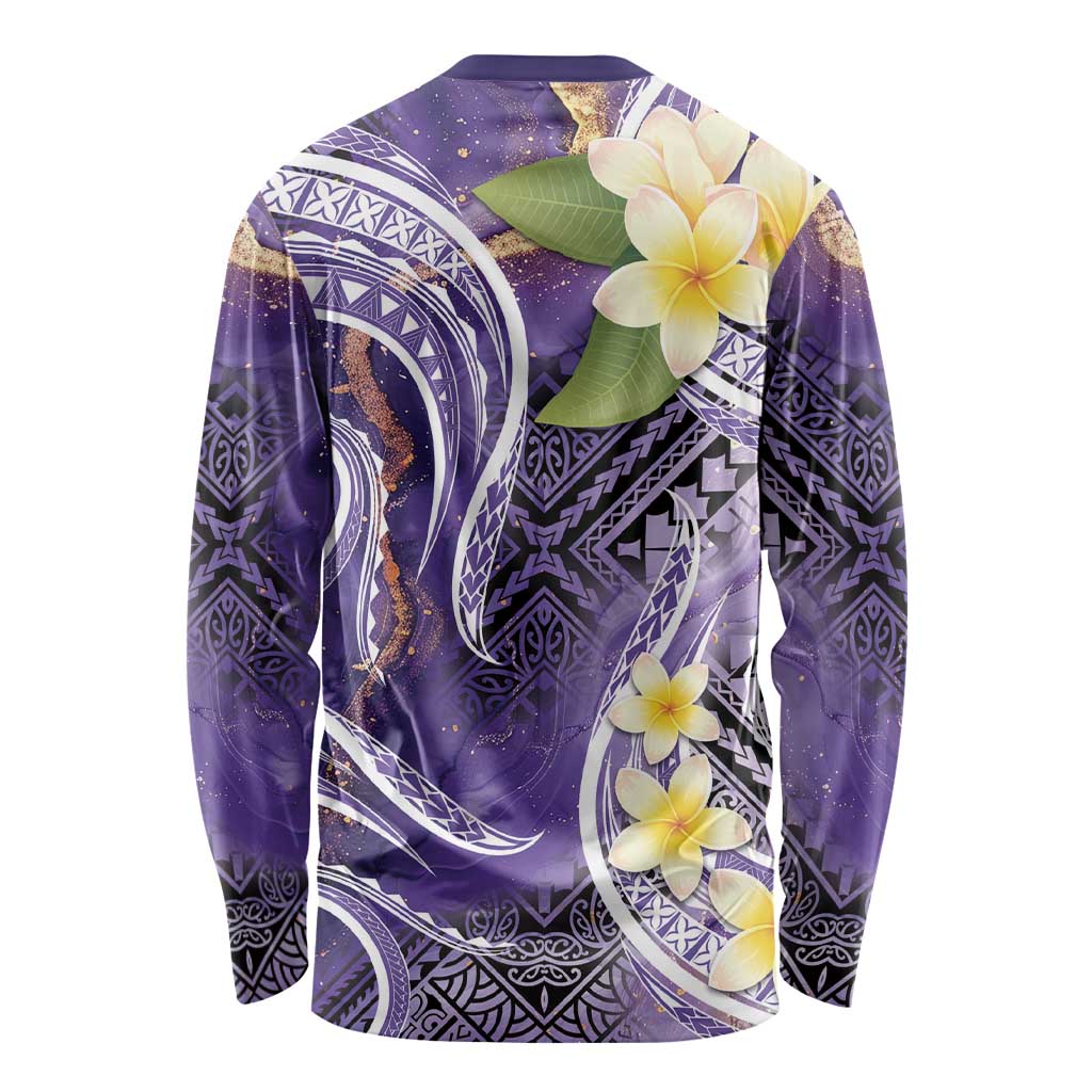 Polynesian Tribal Tattoo Long Sleeve Shirt Plumeria Purple Marble Pattern LT9 - Polynesian Pride