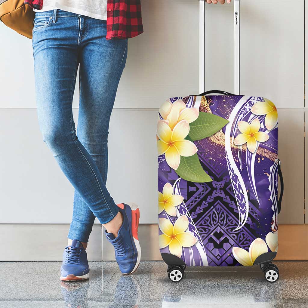 Polynesian Tribal Tattoo Luggage Cover Plumeria Purple Marble Pattern
